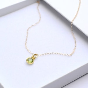 Dainty Peridot necklace in gold, Peridot jewellery, August Birthstone, green Peridot , 14K gold fill, green gemstone necklace, her gift image 1