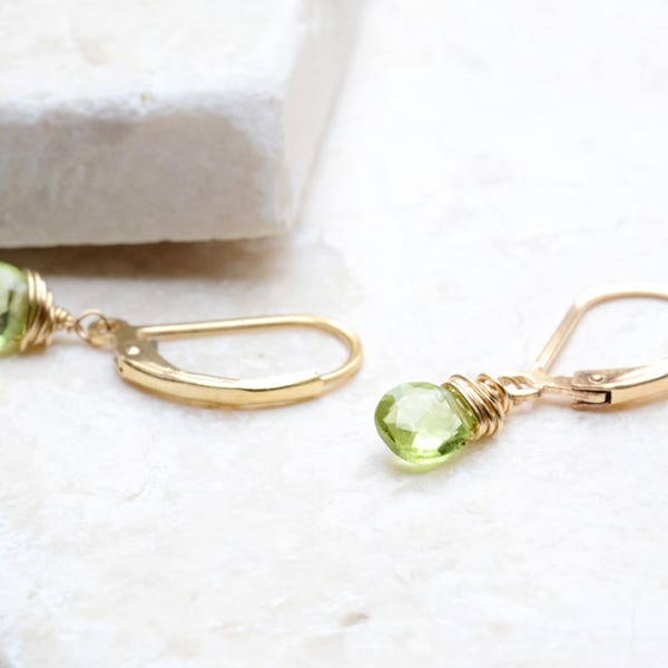 Dainty Peridot earrings in gold, Peridot Jewelry, August Birthstone, Green Peridot, 14K gold filled, Her Birthday Gift, Green Earrings gold
