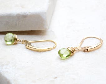 Dainty Peridot earrings in gold, Peridot Jewelry, August Birthstone, Green Peridot, 14K gold filled, Her Birthday Gift, Green Earrings gold