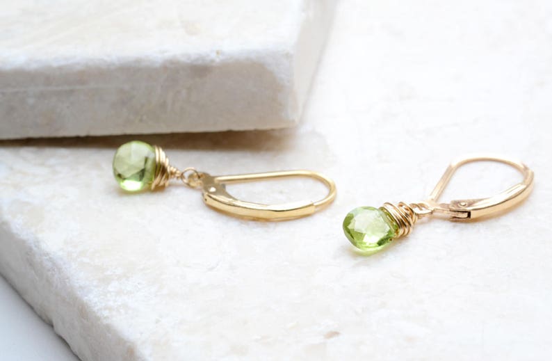 Dainty Peridot earrings in gold, Peridot Jewelry, August Birthstone, Green Peridot, 14K gold filled, Her Birthday Gift, Green Earrings gold 