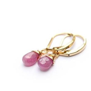 Pink Sapphire earrings, September birthstone, Sapphire jewelry, Sapphire earring in gold, her birthday gift, gift for mum, her handmade gift image 2
