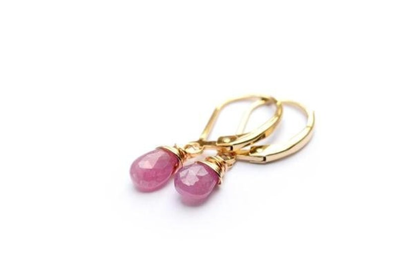 Pink Sapphire earrings, September birthstone, Sapphire jewelry, Sapphire earring in gold, her birthday gift, gift for mum, her handmade gift image 2