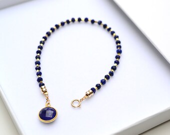 Lapis lazuli bracelet in gold, Lapis jewelry, September birthstone, Lapis Lazuli, blue crystal, healing Lapis lazuli, 14K gold filled