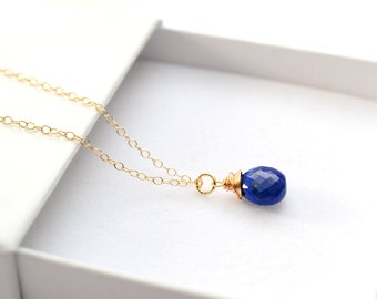 Lapis lazuli Necklace gold, Lapis jewelry, September Birthstone, blue lapis lazuli, 14K gold filled, healing Lapis, blue crystal necklace