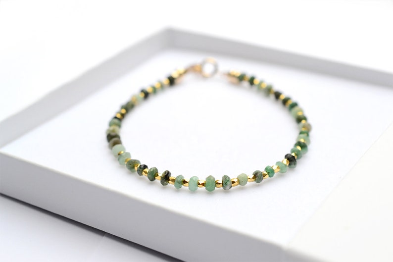 Dainty Emerald bracelet, Emerald Jewellery, May birthstone bracelet, Green Emerald, Emerald Jewelry, birthday gift for her, best friend gift image 4