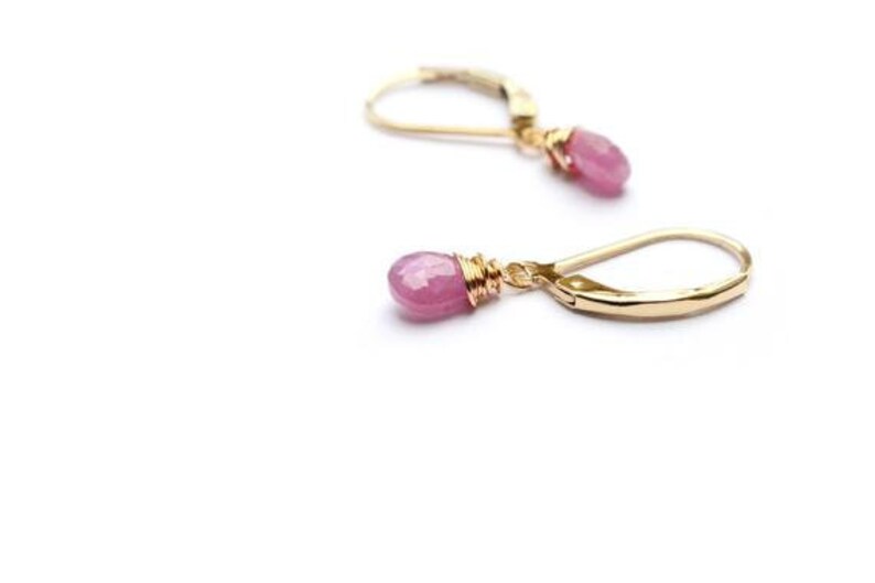 Pink Sapphire earrings, September birthstone, Sapphire jewelry, Sapphire earring in gold, her birthday gift, gift for mum, her handmade gift image 3