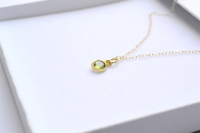Dainty Peridot necklace in gold, Peridot jewellery, August Birthstone, green Peridot , 14K gold fill, green gemstone necklace, her gift image 4