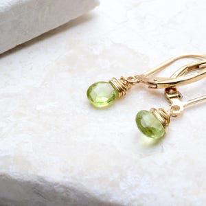 Dainty Peridot earrings in gold, Peridot Jewelry, August Birthstone, Green Peridot, 14K gold filled, Her Birthday Gift, Green Earrings gold image 3