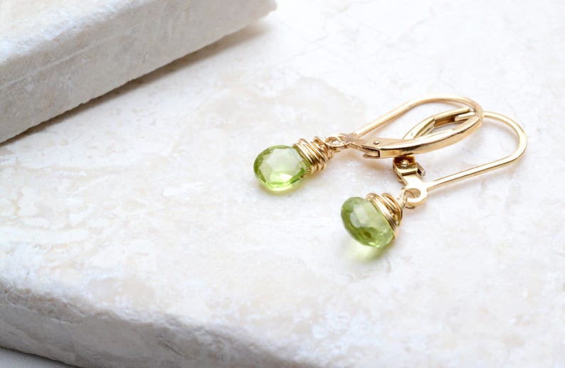 Dainty Peridot earrings in gold, Peridot Jewelry, August Birthstone, Green Peridot, 14K gold filled, Her Birthday Gift, Green Earrings gold image 3