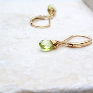 Dainty Peridot earrings in gold, Peridot Jewelry, August Birthstone, Green Peridot, 14K gold filled, Her Birthday Gift, Green Earrings gold image 4