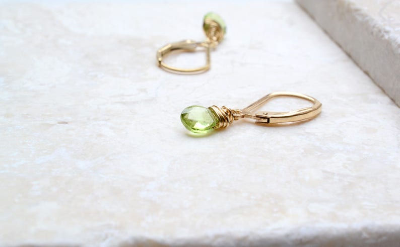 Dainty Peridot earrings in gold, Peridot Jewelry, August Birthstone, Green Peridot, 14K gold filled, Her Birthday Gift, Green Earrings gold image 4