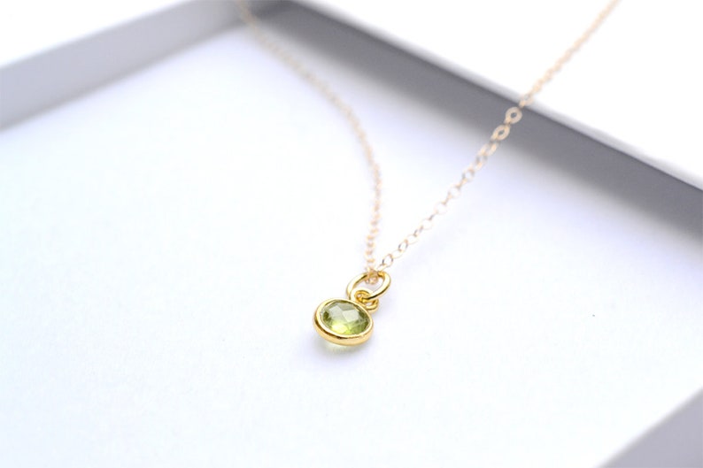Dainty Peridot necklace in gold, Peridot jewellery, August Birthstone, green Peridot , 14K gold fill, green gemstone necklace, her gift image 5