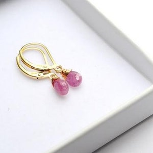 Pink Sapphire earrings, September birthstone, Sapphire jewelry, Sapphire earring in gold, her birthday gift, gift for mum, her handmade gift image 4
