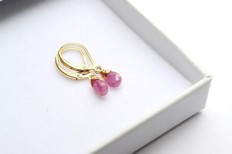 Pink Sapphire earrings, September birthstone, Sapphire jewelry, Sapphire earring in gold, her birthday gift, gift for mum, her handmade gift image 4