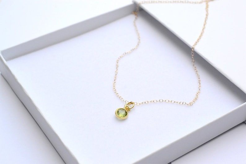Dainty Peridot necklace in gold, Peridot jewellery, August Birthstone, green Peridot , 14K gold fill, green gemstone necklace, her gift image 1