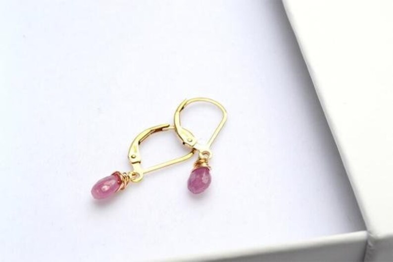 Pink Sapphire earrings, September birthstone, Sapphire jewelry, Sapphire earring in gold, her birthday gift, gift for mum, her handmade gift image 1