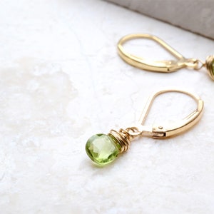 Dainty Peridot earrings in gold, Peridot Jewelry, August Birthstone, Green Peridot, 14K gold filled, Her Birthday Gift, Green Earrings gold image 5