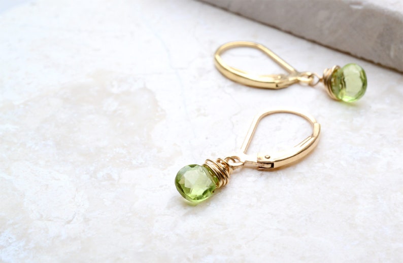 Dainty Peridot earrings in gold, Peridot Jewelry, August Birthstone, Green Peridot, 14K gold filled, Her Birthday Gift, Green Earrings gold image 5