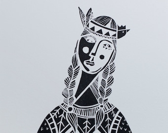 Pocahontas, Limited Edition Linocut Print