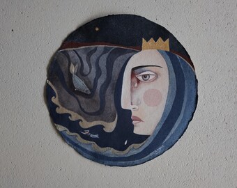 Cry Me A River, Original Watercolor Painting on Round Khadi Paper