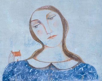 Original Monoprint Art, Pastel Drawing, Japanese Paper (28x37.5 cms)