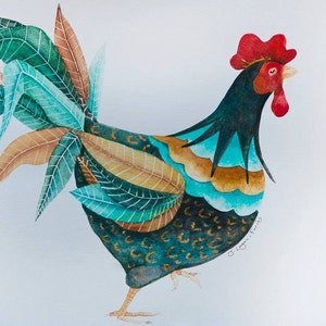 Cock-a-Doodle-Doo, giclée print, rooster, cockerel, watercolour