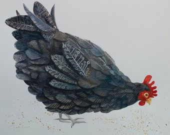 The Little Black Hen, limited edition print, A4 and A3 sizes, watercolour painting
