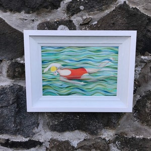 The Front Crawl, original coloured pencil art, drawing, framed image 2