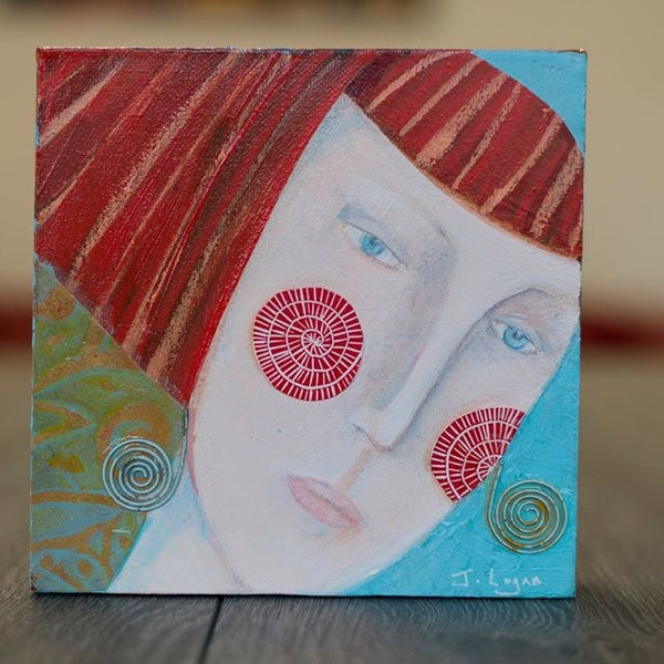 Girls Who Wear Ear-rings 1, acrylics, mixed media, painting, collage, original art