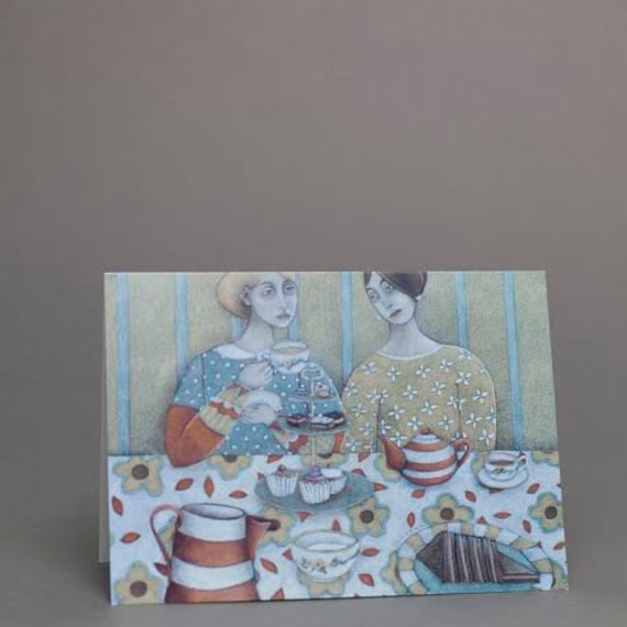 Weihnachtskarte „Ladies Who Lunch“ – 163 X 163 Mm, Witzig & Retro, Mit Leerem Innenspruch