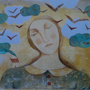 The Greatest Journey Is The One Back Home, original monoprint, original art,  gelliprint, mixed media artwork, collage, work on paper