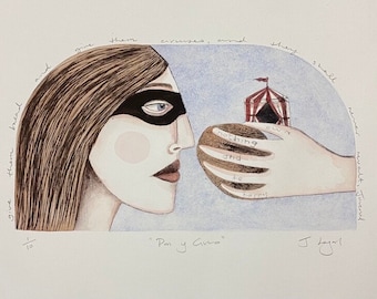 Bread and Circus original drypoint print, circus, theatre-inspired art, Pan Y Circo
