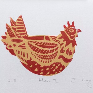 Hen 2, Linocut Print, Printmaking, Original art, Hens, Chickens