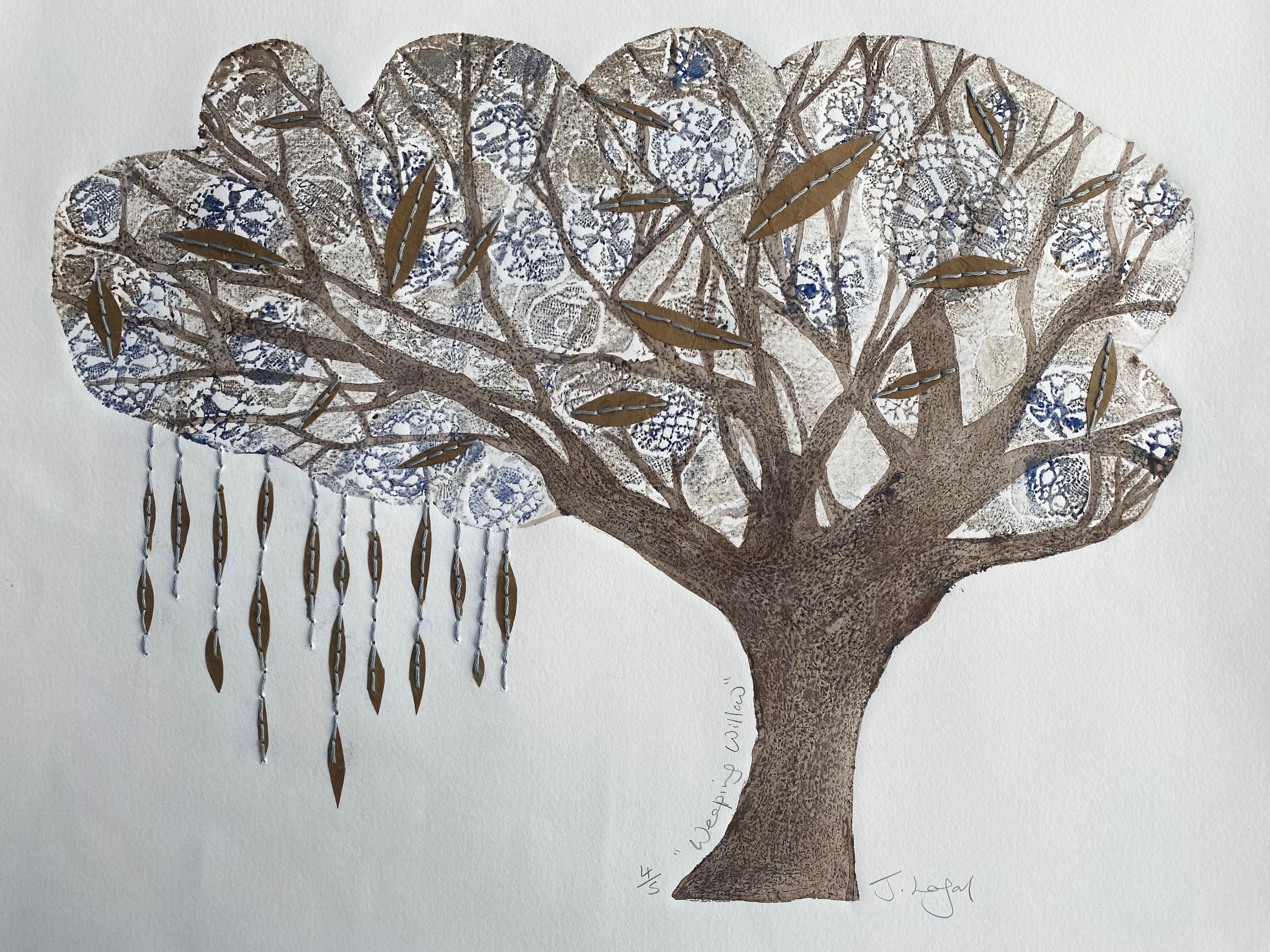 Tree Collagraph Tree Print, Weeping Willow, Handmade Collagraph Print With Hand ...