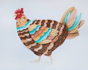 Henrietta, giclée print, hen, chicken, chook, folk art