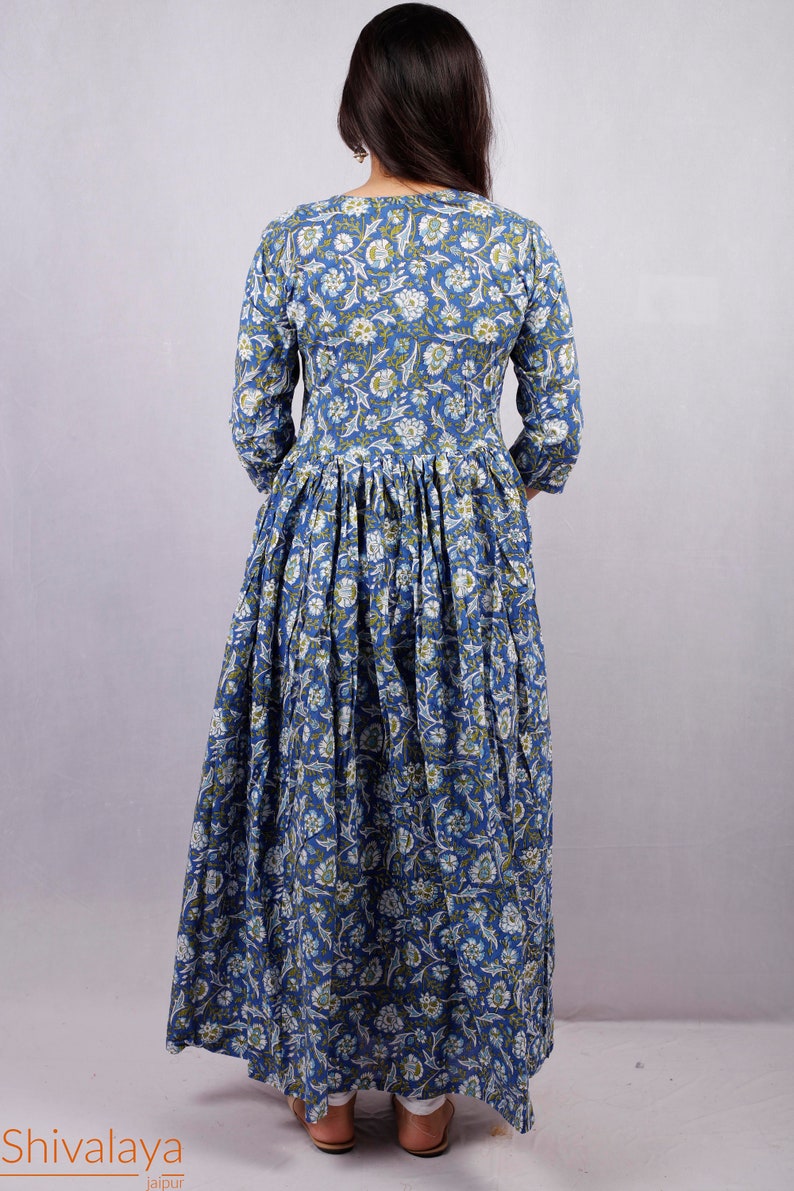 Hand Printed Dress Indian Tunics Indian Cotton Dress Hand Block Printed Dress Printed Dress Indian Cotton Long Gown Block Print Dress