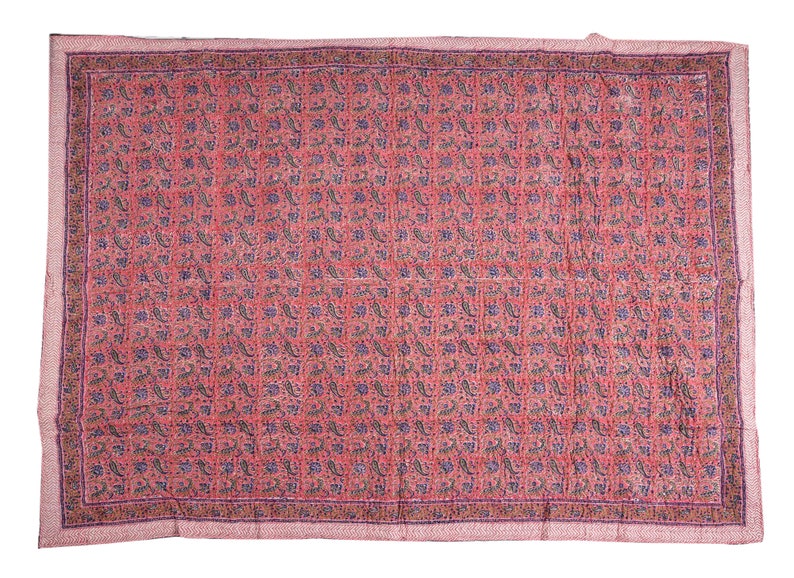 Indian Hand Block Print Quilt Quilted bedspreads Winter Quilts Jaipuri Razai Muslin Quilt Handmade Quilt Quilts for Sale Cotton Quilt