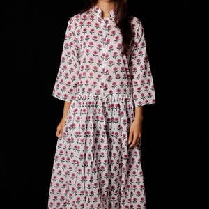 Indian Hand block Printed Long Gown Dress For Women, Block Print Dress & Tunics, Hand Printed Dress, Women White Cotton Long Gown