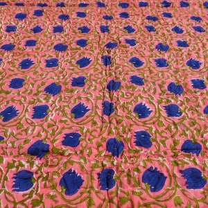 Indian Hand Block Print Kantha Quilt, Block Print Quilt, Cotton Kantha Quilt, Hand Printed Kantha Quilt, Kantha Bedspread, Muslin Quilt