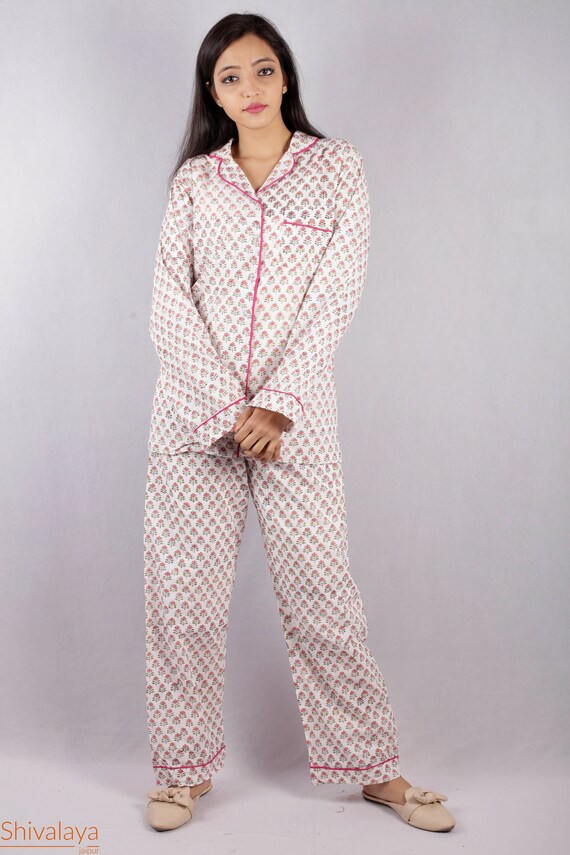 Pure Cotton Pyjamas Set Soft Handblock Print Nightwear Womens Dress Sleepwear Lingerie PJs Bridesmaid Pyjamas /& Shirt Set