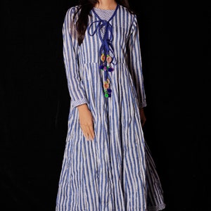 Indian Hand block Printed Long Gown Dress For Women, Block Print Dress & Tunics, Hand Printed Dress, Women White Cotton Long Gown