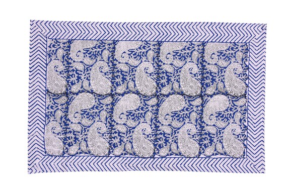 インド綿ブロックプリントベッドシーツ、枕カバー2枚付き、ブロック