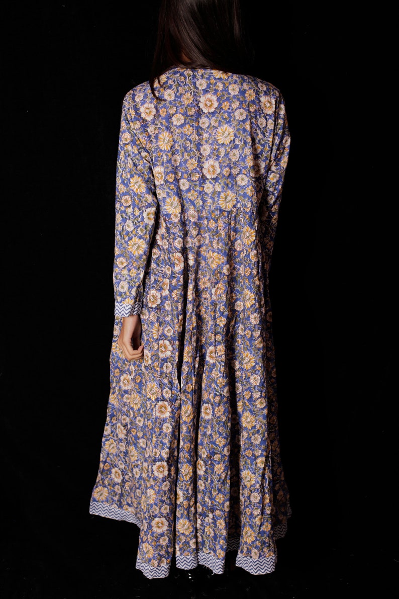 Hand Printed Dress Block Print Dress /& Tunics Indian Hand block Printed Long Gown Dress For Women Women White Cotton Long Gown