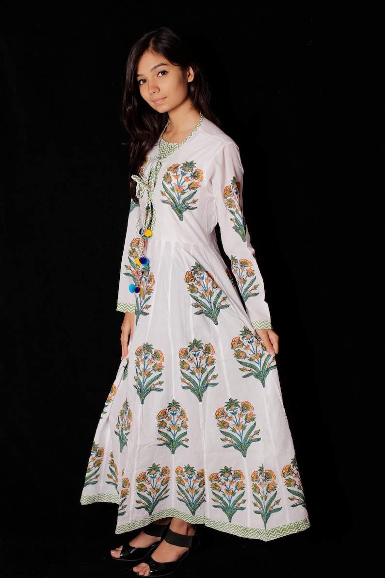 Indian Hand Block Printed Long Gown Dress for Women Block Etsy