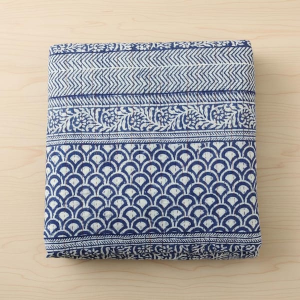 Hand Block Print Kantha Quilt | Indian Cotton Boho Bedspread