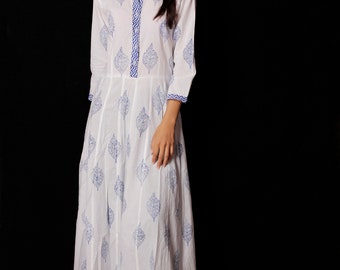 Hand Block Printed Cotton Long Gown Dress