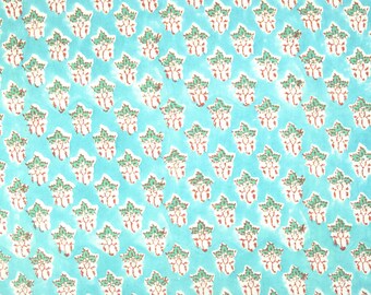 Block Printed Fabric: Green, Sky Blue, Blue,Orange