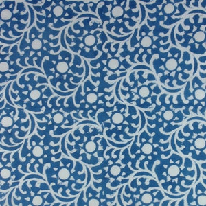 5 Yards Hand Block Printed Fabric: Gray, Orange, Blue
