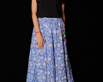 Indian Hand block Printed Long Skirt Dress For Women, Block Print Skirt, Hand Printed Dress, Women White Cotton Long Skirt