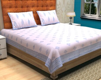 インド　ブロックプリント　ベットシーツ　&枕カバー インド ブロックプリント ベットシーツ &枕カバー